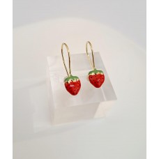 Παιδικά Σκουλαρίκια Χρυσά με Σμάλτο - Φράουλα (KID121)